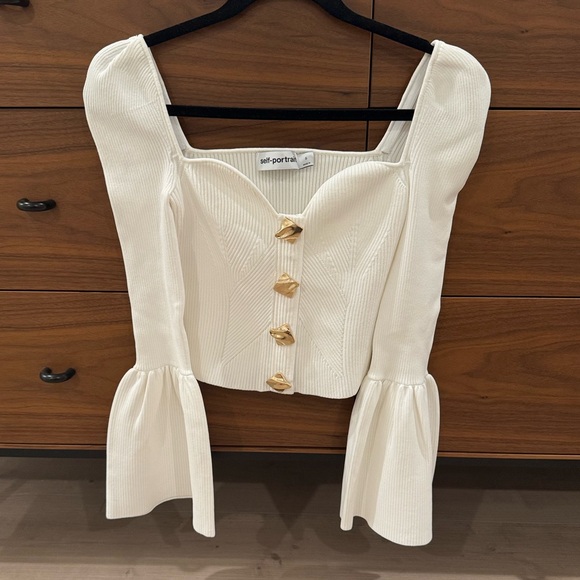 Self Portrait White Ribbed Knit Cardigan - Picture 3 of 6